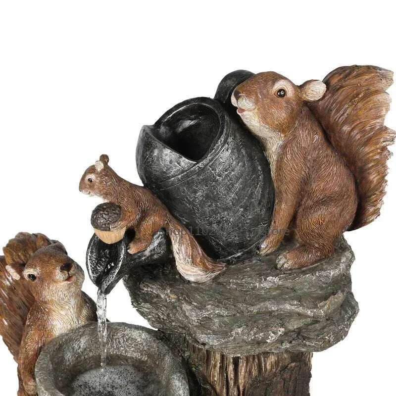 Solar Garden Duck and Squirrel Figure with Weatherproof Resin Design