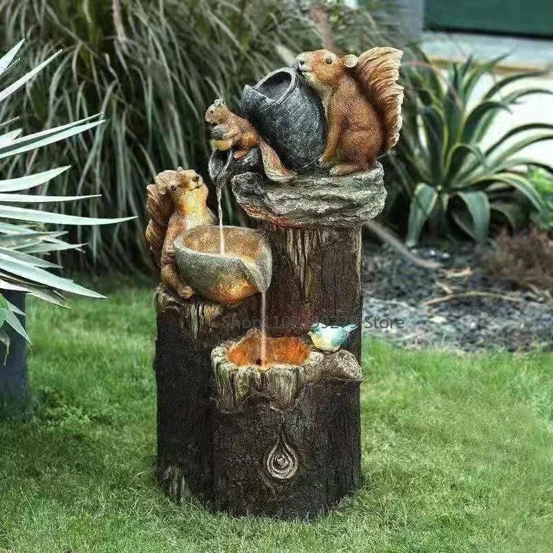 Solar Garden Duck and Squirrel Figure with Weatherproof Resin Design