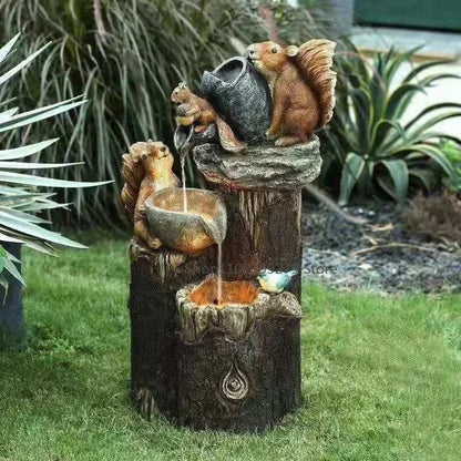 Solar Garden Duck and Squirrel Figure with Weatherproof Resin Design