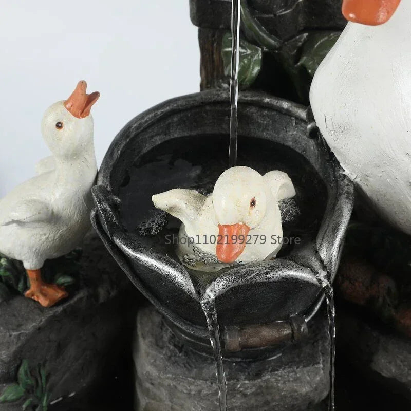 Solar Garden Duck and Squirrel Figure with Weatherproof Resin Design