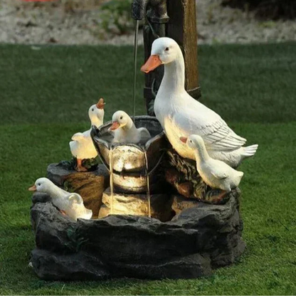 Solar Garden Duck and Squirrel Figure with Weatherproof Resin Design