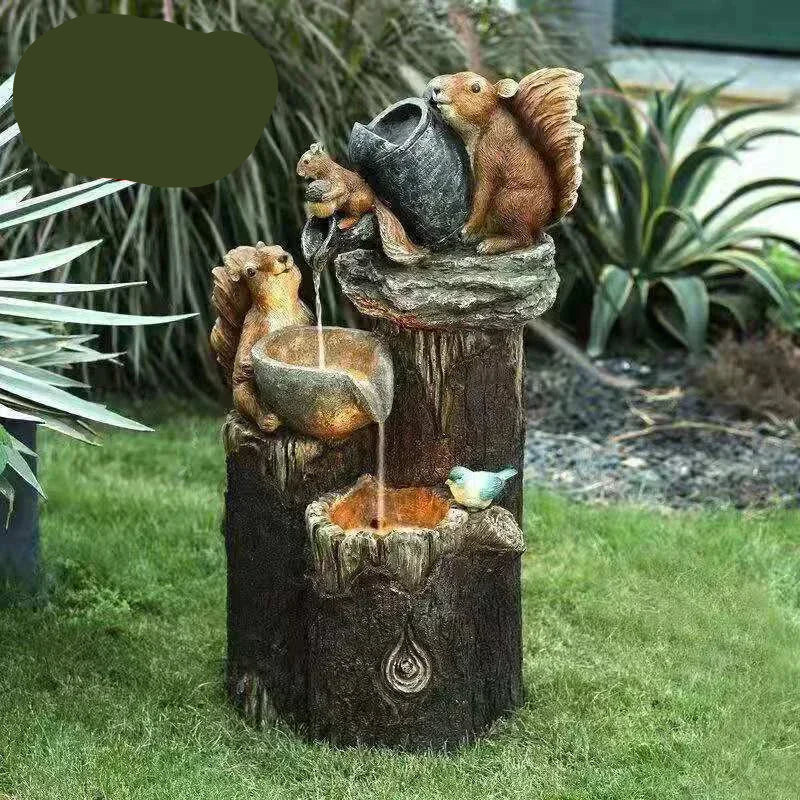 Solar Garden Duck and Squirrel Figure with Weatherproof Resin Design