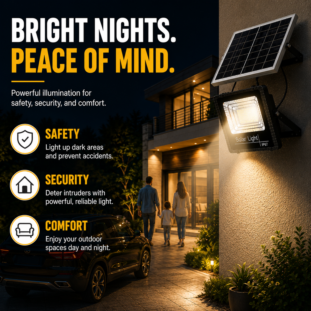 Solar Powered Outdoor LED Flood Light with Remote Control and Adjustable Mount
