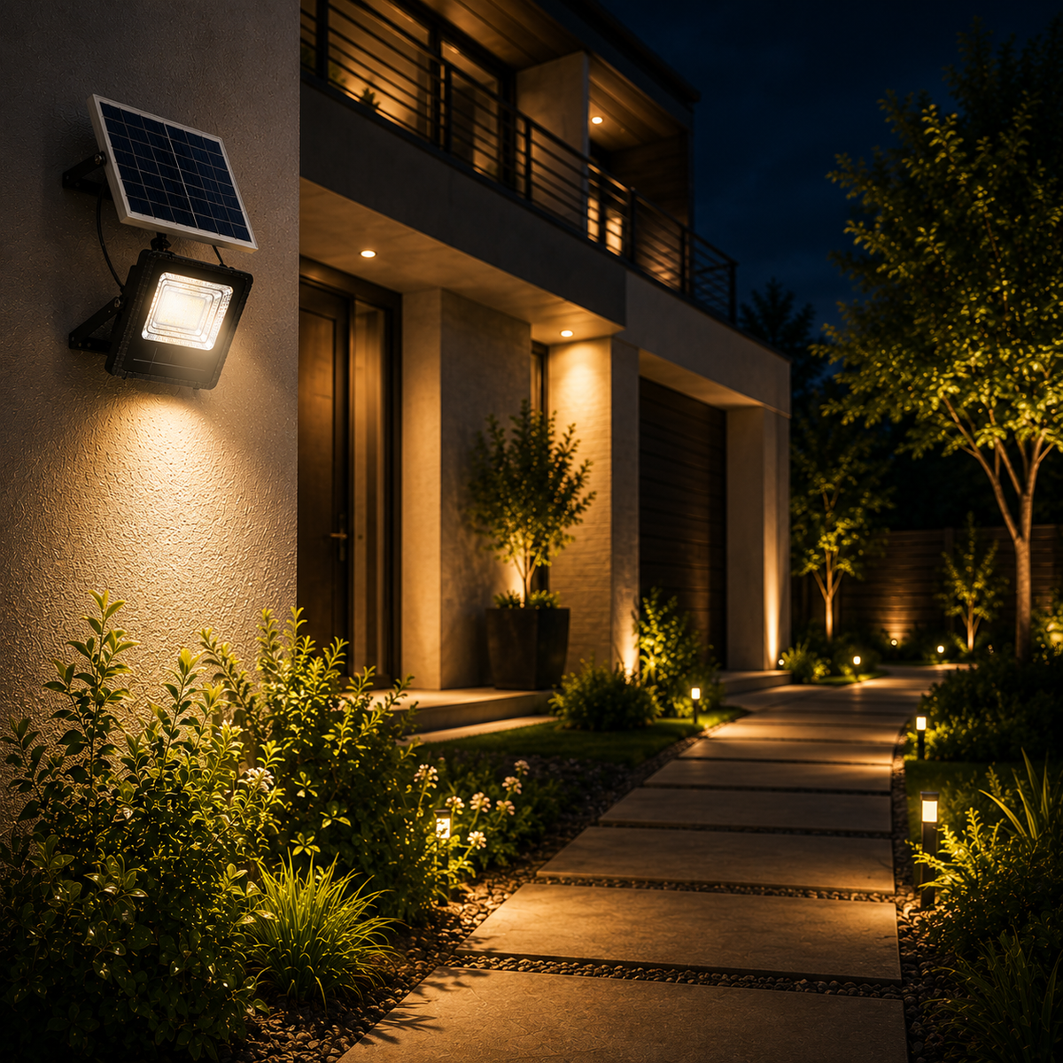 Solar Powered Outdoor LED Flood Light with Remote Control and Adjustable Mount