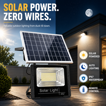 Solar Powered Outdoor LED Flood Light with Remote Control and Adjustable Mount