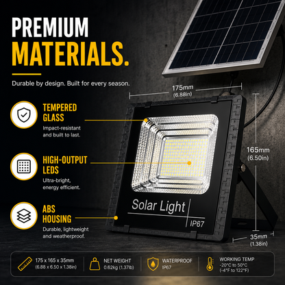 Solar Powered Outdoor LED Flood Light with Remote Control and Adjustable Mount