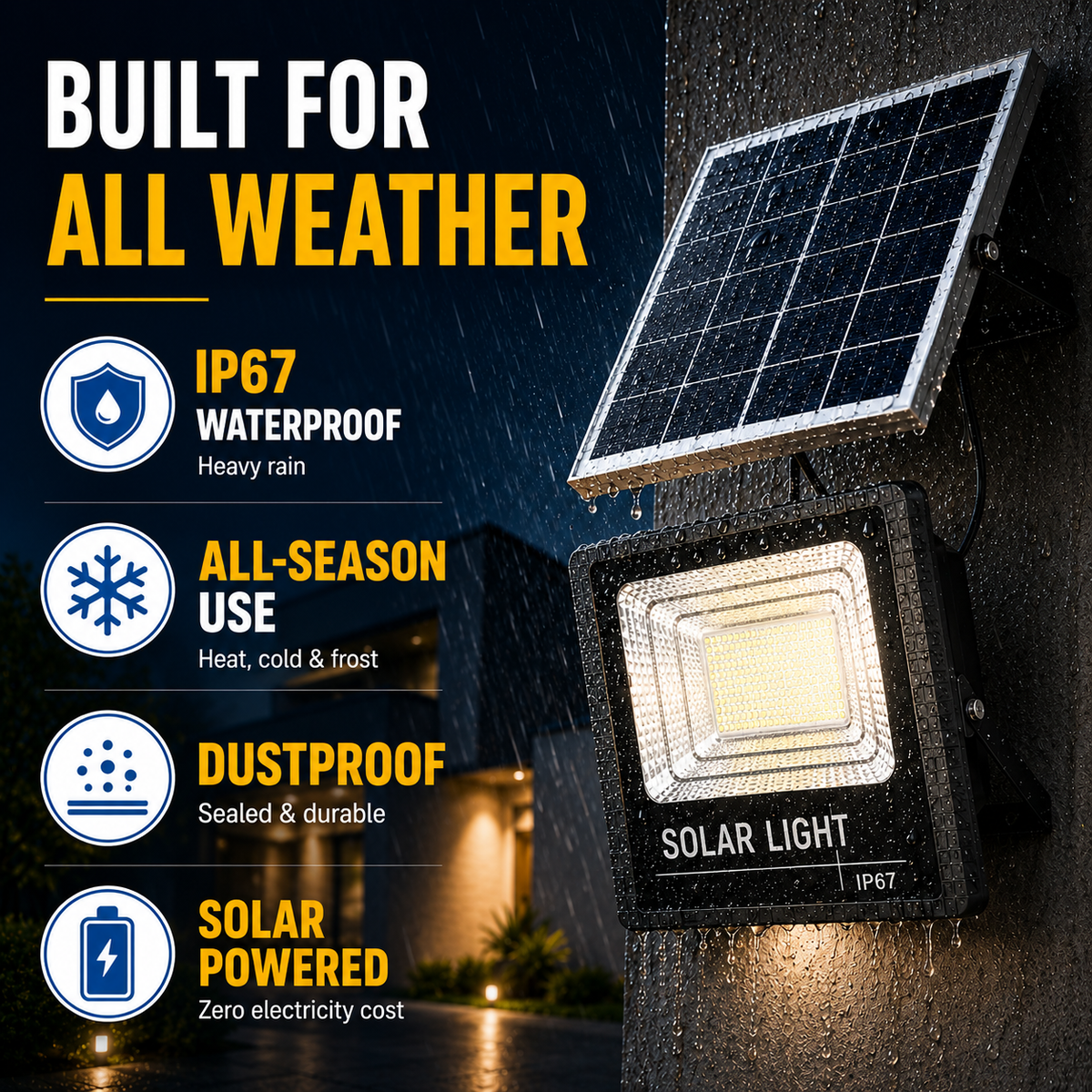 Solar Powered Outdoor LED Flood Light with Remote Control and Adjustable Mount