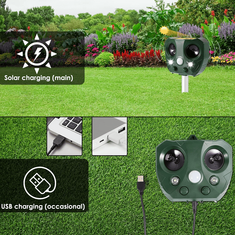 Solar Powered Ultrasonic Bird Repeller with Flashing LEDs and Adjustable Modes