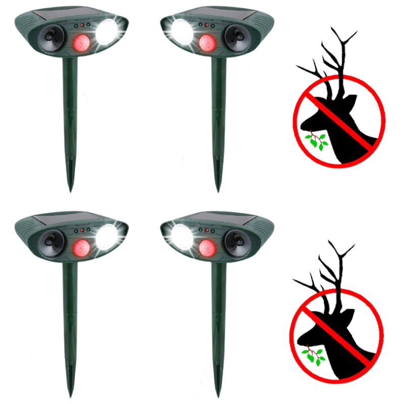 Solar Powered Ultrasonic Deer Repeller 4 Pack with Motion Detection