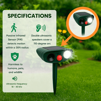 Solar Powered Ultrasonic Deer Repeller with Motion Sensor