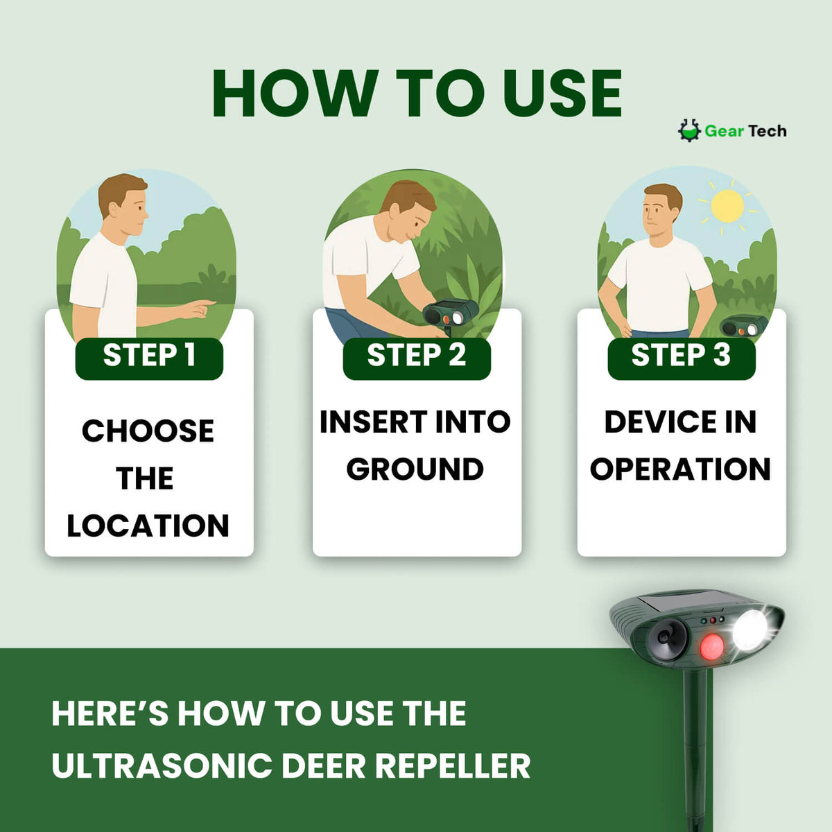 Solar Powered Ultrasonic Deer Repeller with Motion Sensor