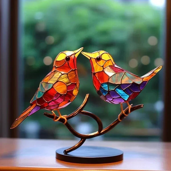 Stained Glass Bird Sculpture Ornament with Colourful Decorative Design