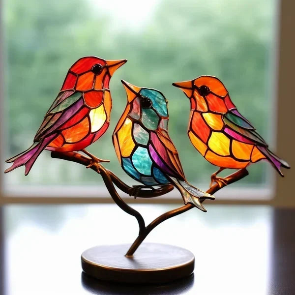 Stained Glass Bird Sculpture Ornament with Colourful Decorative Design