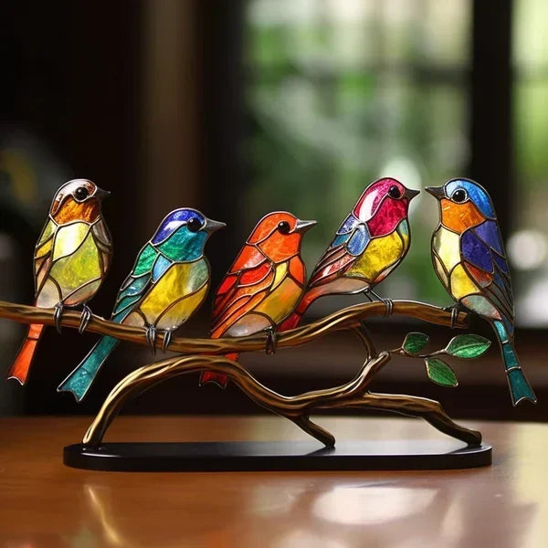 Stained Glass Bird Sculpture Ornament with Colourful Decorative Design