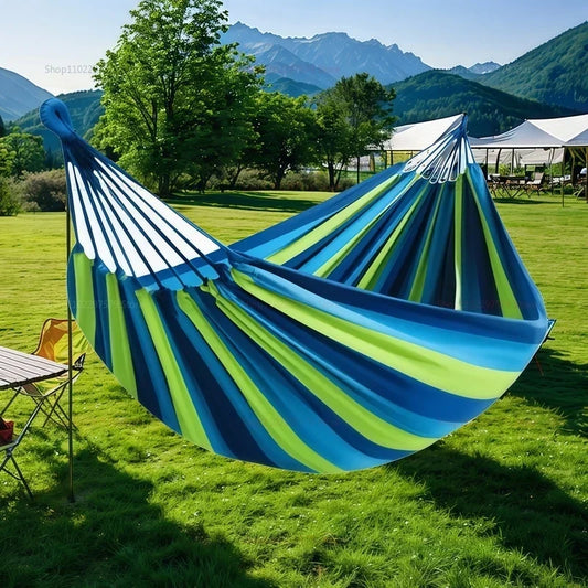Striped Double Cotton Canvas Hammock for Indoor and Outdoor Relaxation