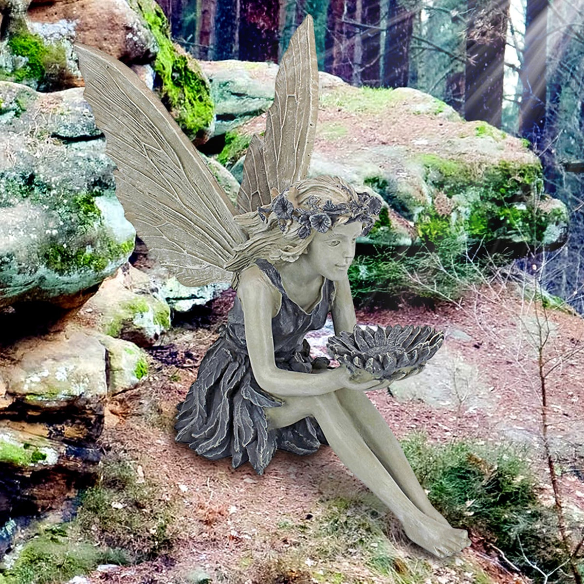 Sunflower Fairy Garden Statue Resin Outdoor Decorative Figurine
