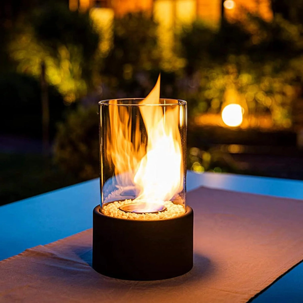 Tabletop Bioethanol Fireplace with Glass Cover for Indoor and Outdoor Ambience