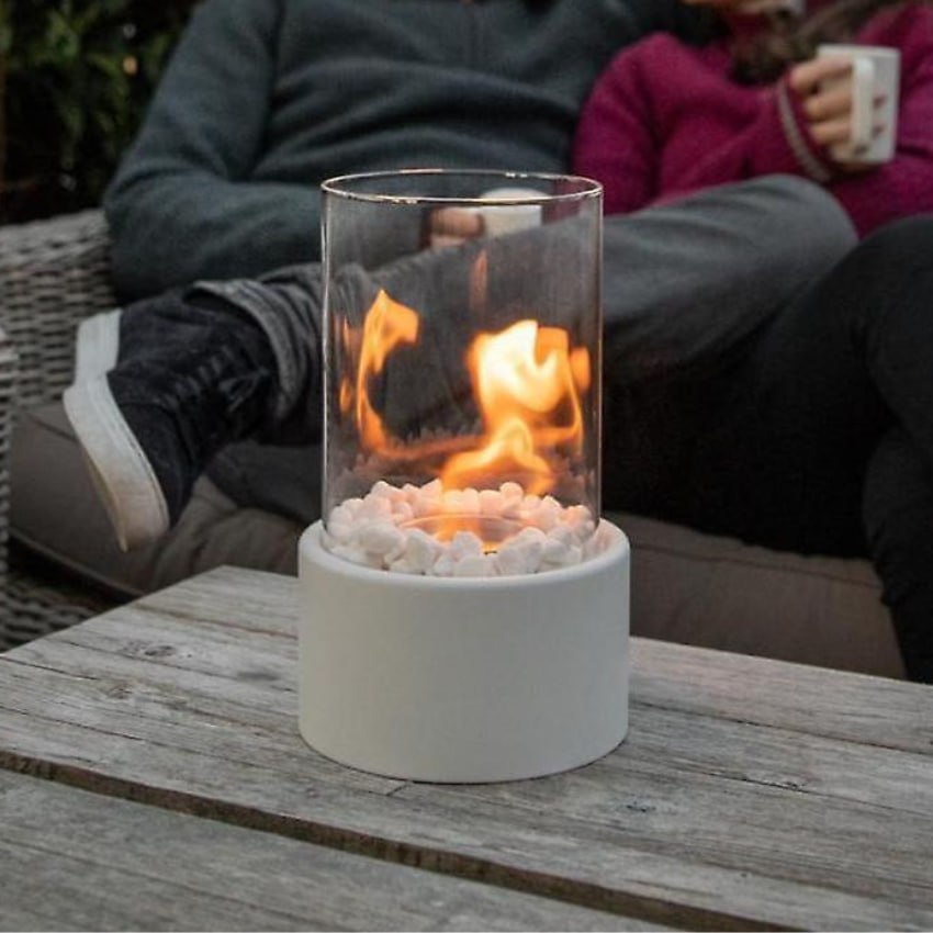 Tabletop Bioethanol Fireplace with Glass Cover for Indoor and Outdoor Ambience