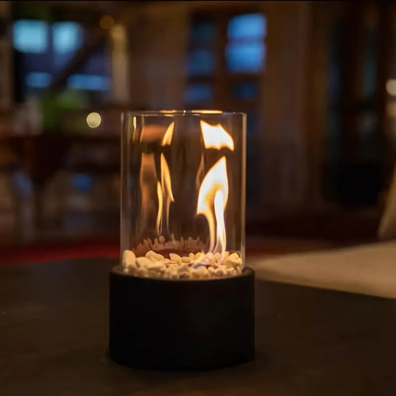 Tabletop Bioethanol Fireplace with Glass Cover for Indoor and Outdoor Ambience