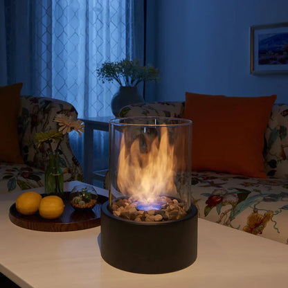 Tabletop Bioethanol Fireplace with Glass Cover for Indoor and Outdoor Ambience