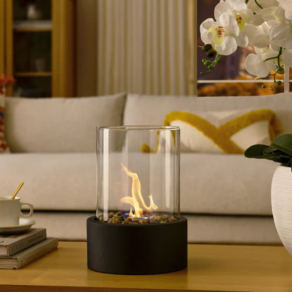 Tabletop Bioethanol Fireplace with Glass Cover for Indoor and Outdoor Ambience
