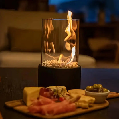 Tabletop Bioethanol Fireplace with Glass Cover for Indoor and Outdoor Ambience