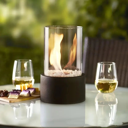 Tabletop Bioethanol Fireplace with Glass Cover for Indoor and Outdoor Ambience