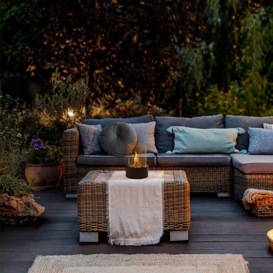 Tabletop Bioethanol Fireplace with Glass Cover for Indoor and Outdoor Ambience