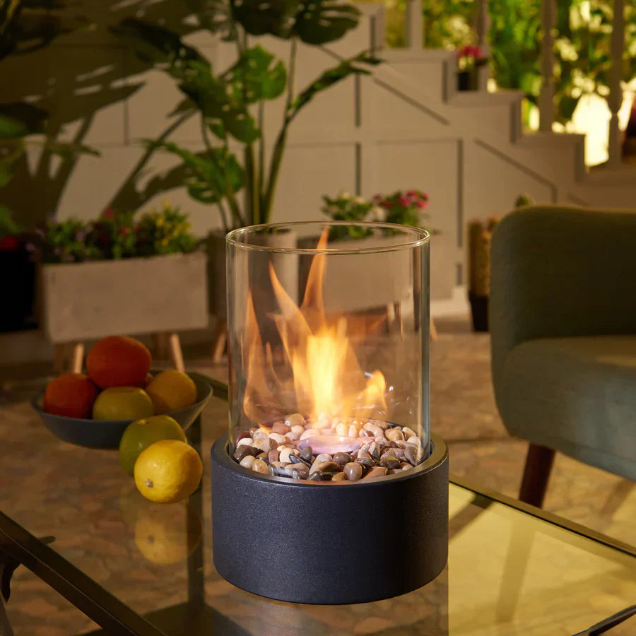 Tabletop Bioethanol Fireplace with Glass Cover for Indoor and Outdoor Ambience