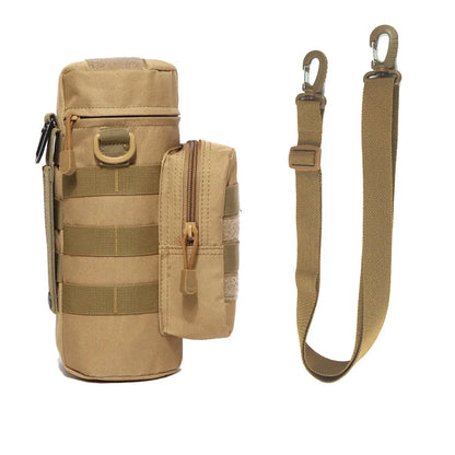 Tactical Insulated MOLLE Water Bottle Pouch with Front Zipper Pocket