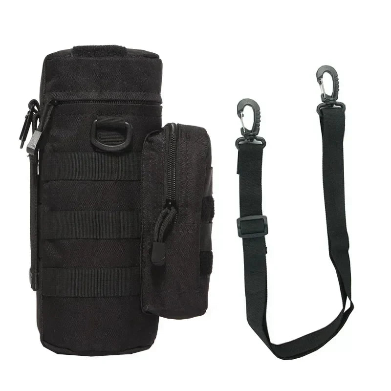Tactical Insulated MOLLE Water Bottle Pouch with Front Zipper Pocket