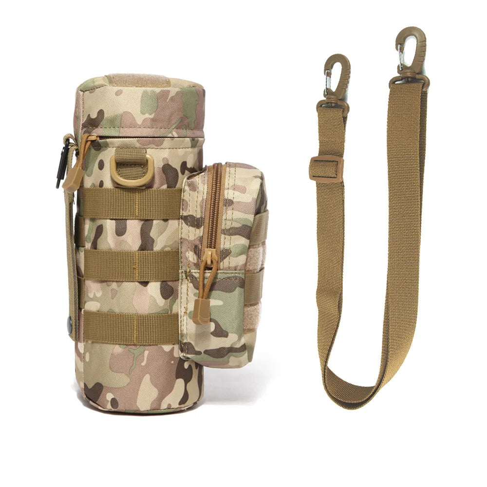 Tactical Insulated MOLLE Water Bottle Pouch with Front Zipper Pocket