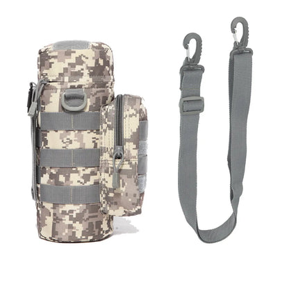 Tactical Insulated MOLLE Water Bottle Pouch with Front Zipper Pocket
