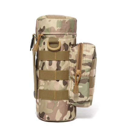Tactical Insulated MOLLE Water Bottle Pouch with Front Zipper Pocket