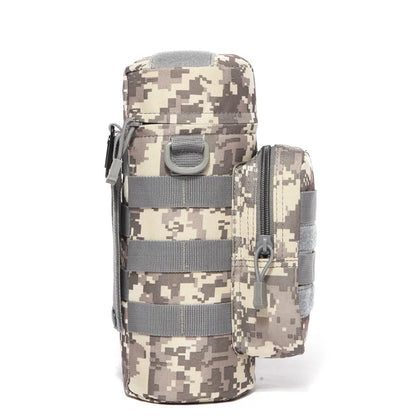 Tactical Insulated MOLLE Water Bottle Pouch with Front Zipper Pocket