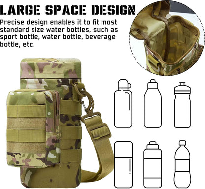 Tactical Insulated MOLLE Water Bottle Pouch with Front Zipper Pocket