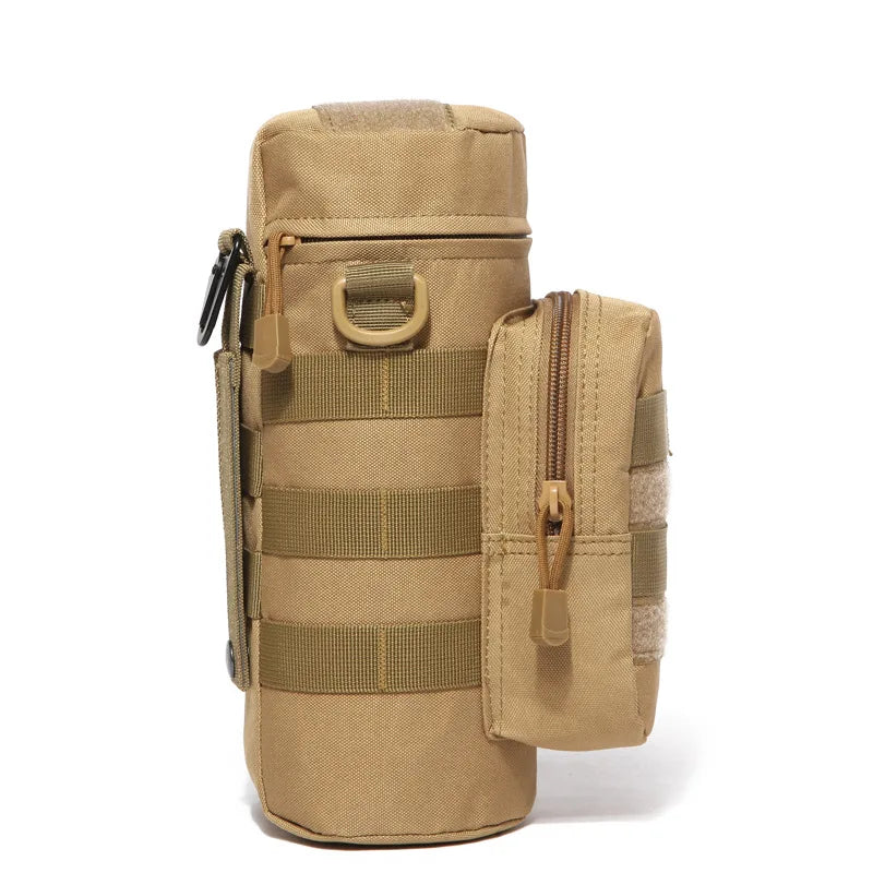 Tactical Insulated MOLLE Water Bottle Pouch with Front Zipper Pocket