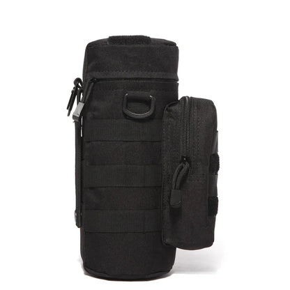 Tactical Insulated MOLLE Water Bottle Pouch with Front Zipper Pocket