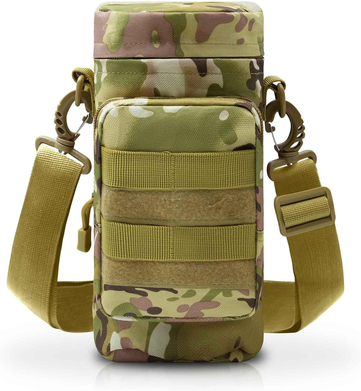 Tactical Insulated MOLLE Water Bottle Pouch with Front Zipper Pocket