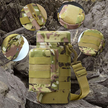 Tactical Insulated MOLLE Water Bottle Pouch with Front Zipper Pocket