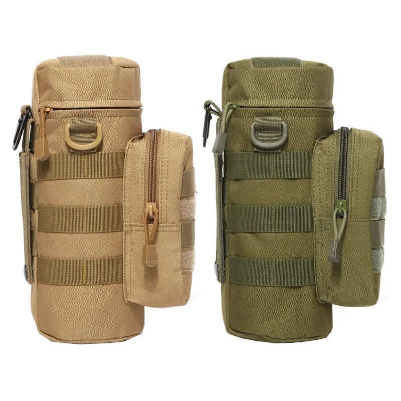 Tactical Insulated MOLLE Water Bottle Pouch with Front Zipper Pocket