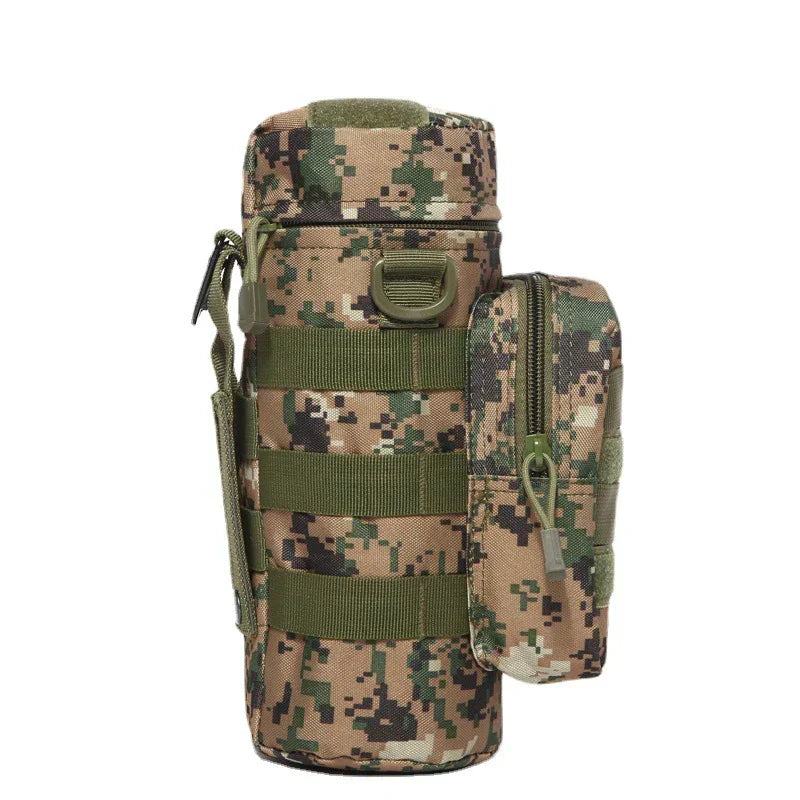 Tactical Insulated MOLLE Water Bottle Pouch with Front Zipper Pocket