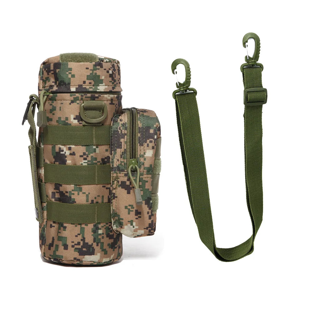 Tactical Insulated MOLLE Water Bottle Pouch with Front Zipper Pocket