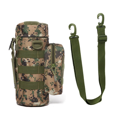 Tactical Insulated MOLLE Water Bottle Pouch with Front Zipper Pocket
