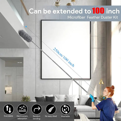 Telescopic Microfiber Duster with Flexible Head and Replacement Heads