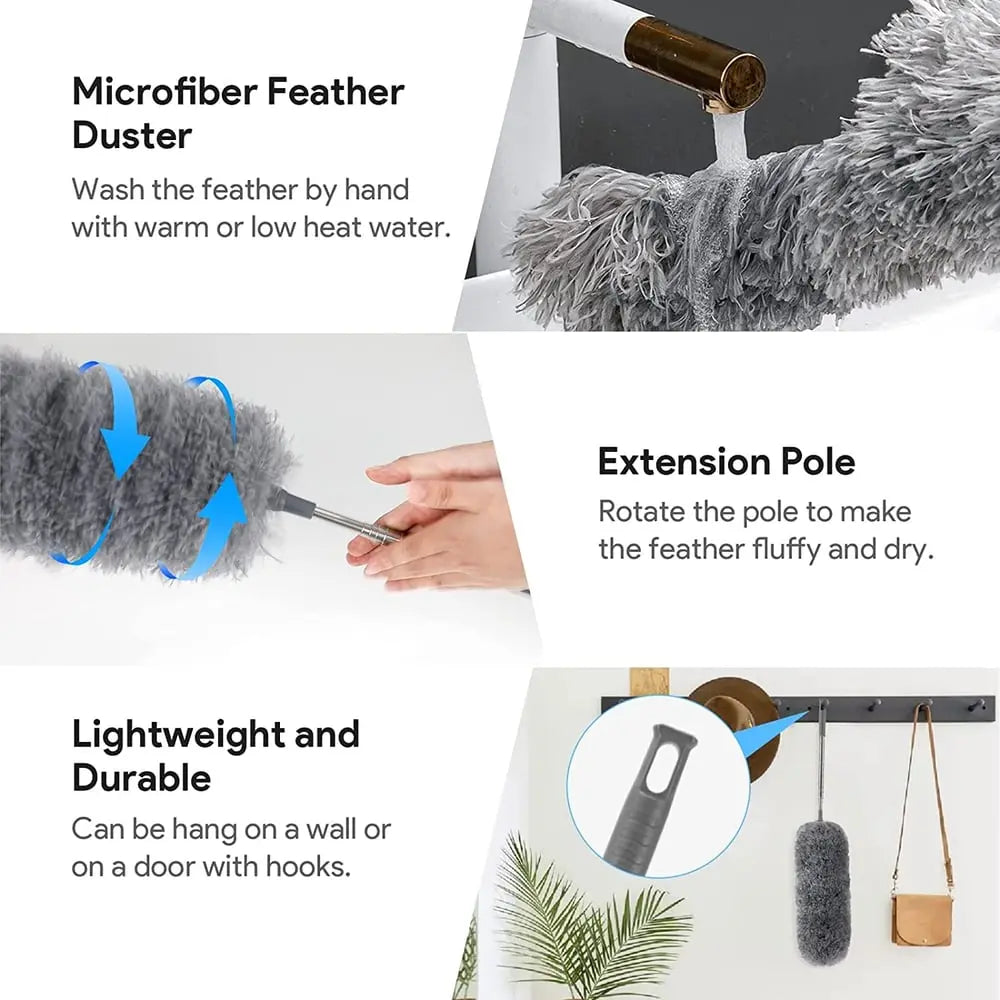 Telescopic Microfiber Duster with Flexible Head and Replacement Heads