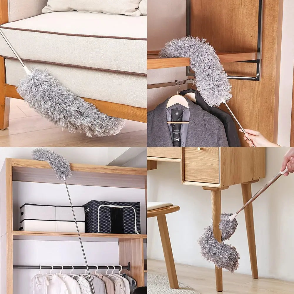 Telescopic Microfiber Duster with Flexible Head and Replacement Heads