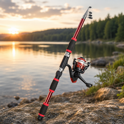 Telescopic Travel Fishing Rod Set with Spinning Reel Baits and Hooks