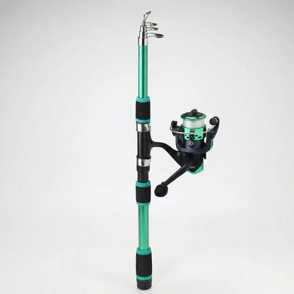 Telescopic Travel Fishing Rod Set with Spinning Reel Baits and Hooks