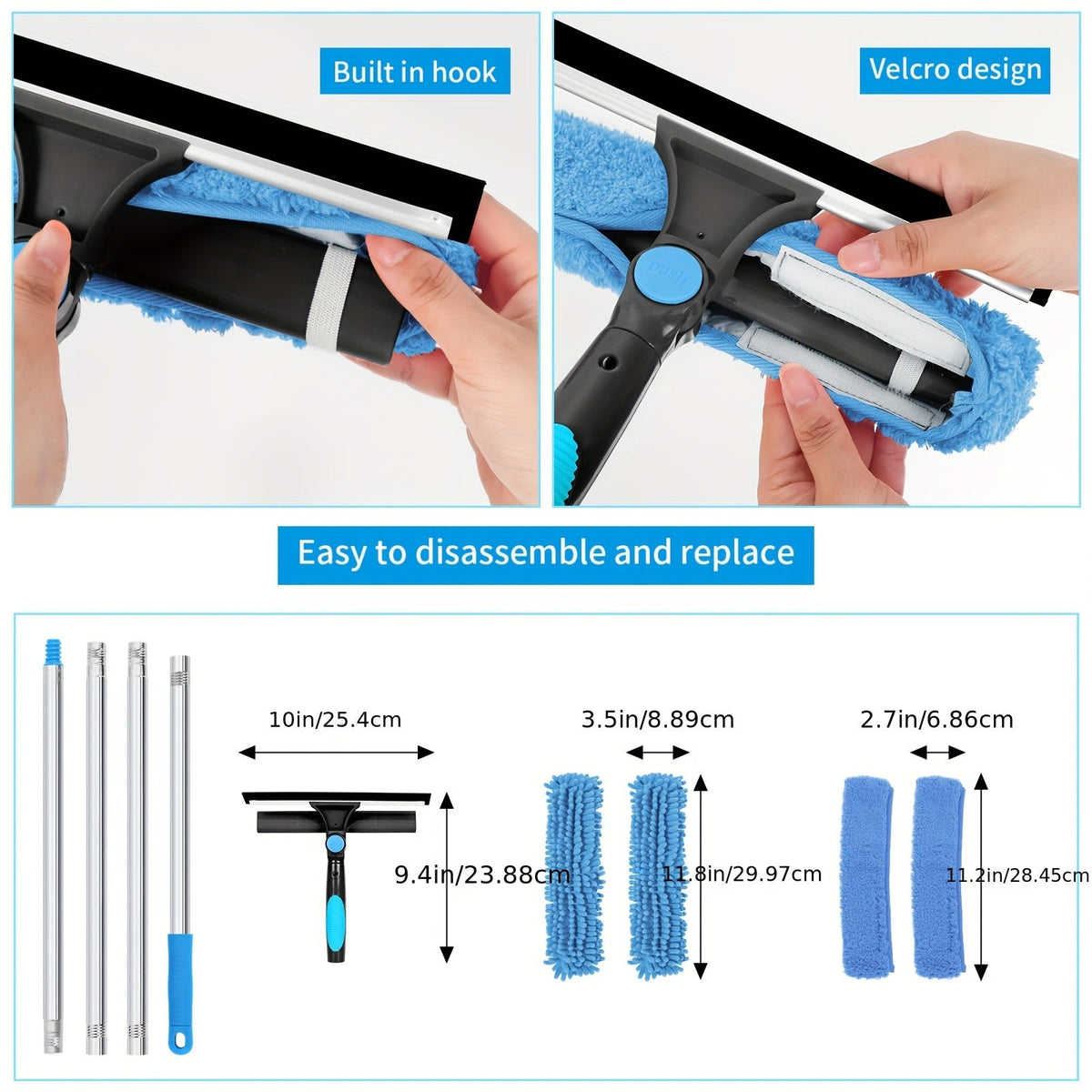 Telescopic Window Cleaner with 2-in-1 Scrubber and Squeegee
